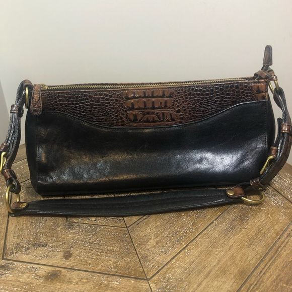 Brahmin Handbags - Brahmin Croc Embossed Brown And Black Leather Shoulder Bag
